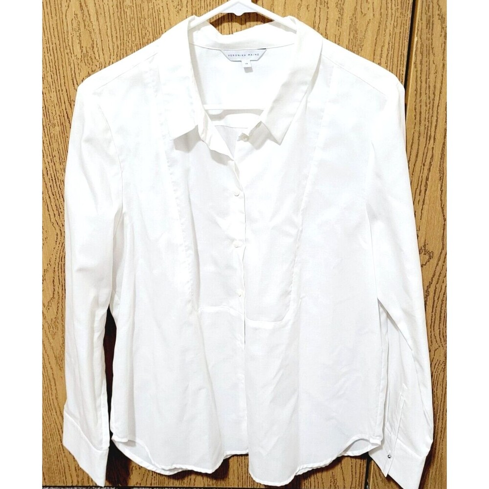 VERONIKA MAINE Women's White Long Sleeve Button Down Blouse Size 14!!!